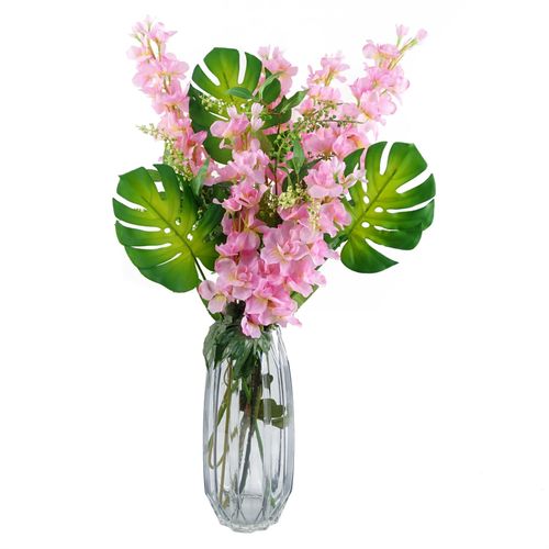 Pink Delphinium Tropical with Glass Vase