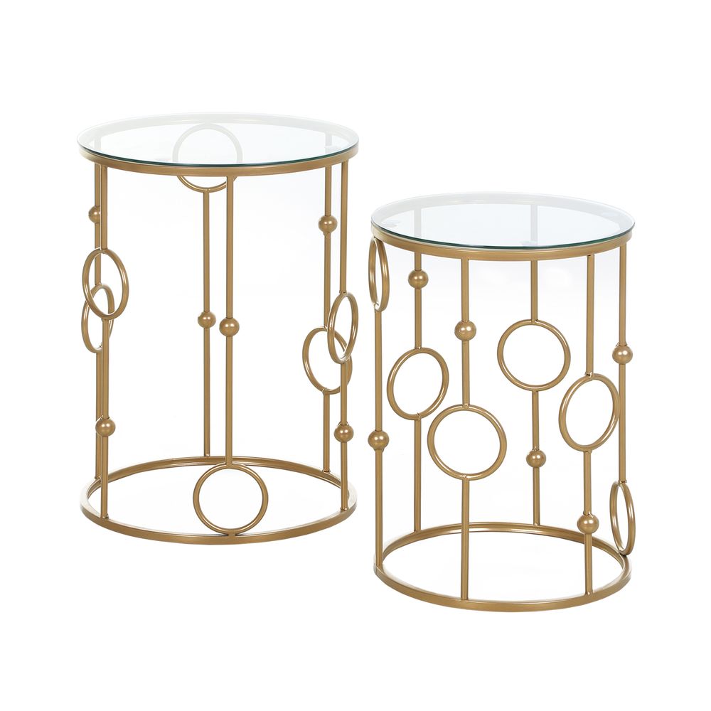 HOMCOM Round Coffee Tables Set of , Gold Nesting Side End Tables with Tempered Glass Top, Steel Frame for Living Room, Gold E