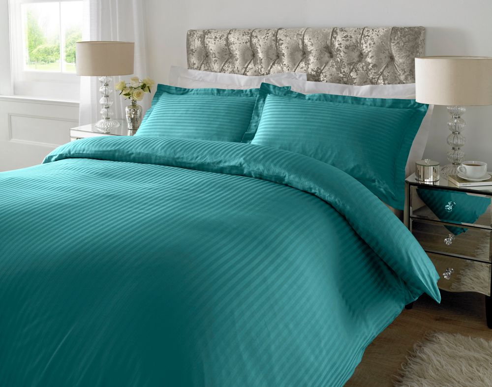 TC - % Cotton Sateen Stripe Duvet Cover Set Teal