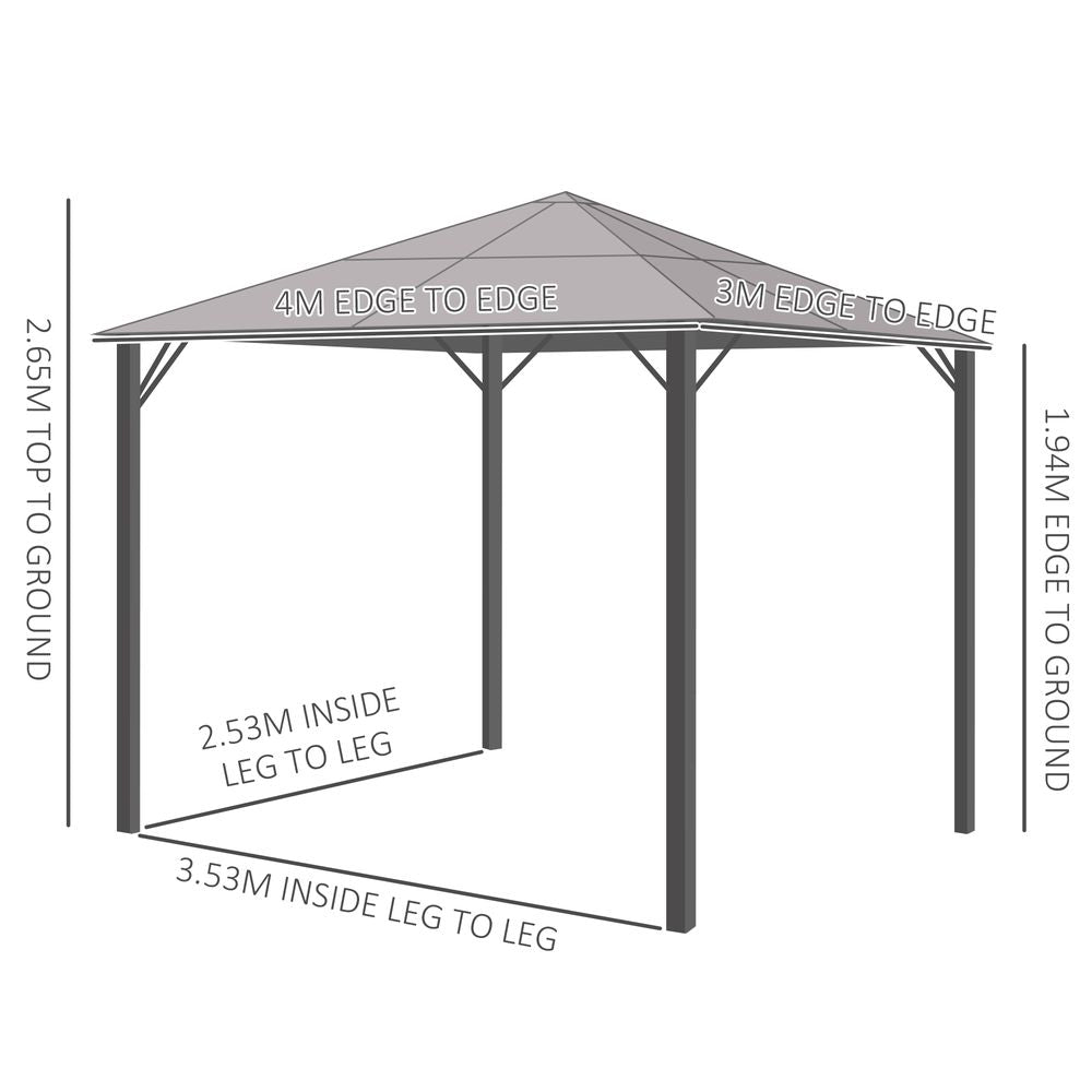 Deluxe xm Polycarbonate Hardtop Gazebo - Aluminium Frame, Netting & Curtains