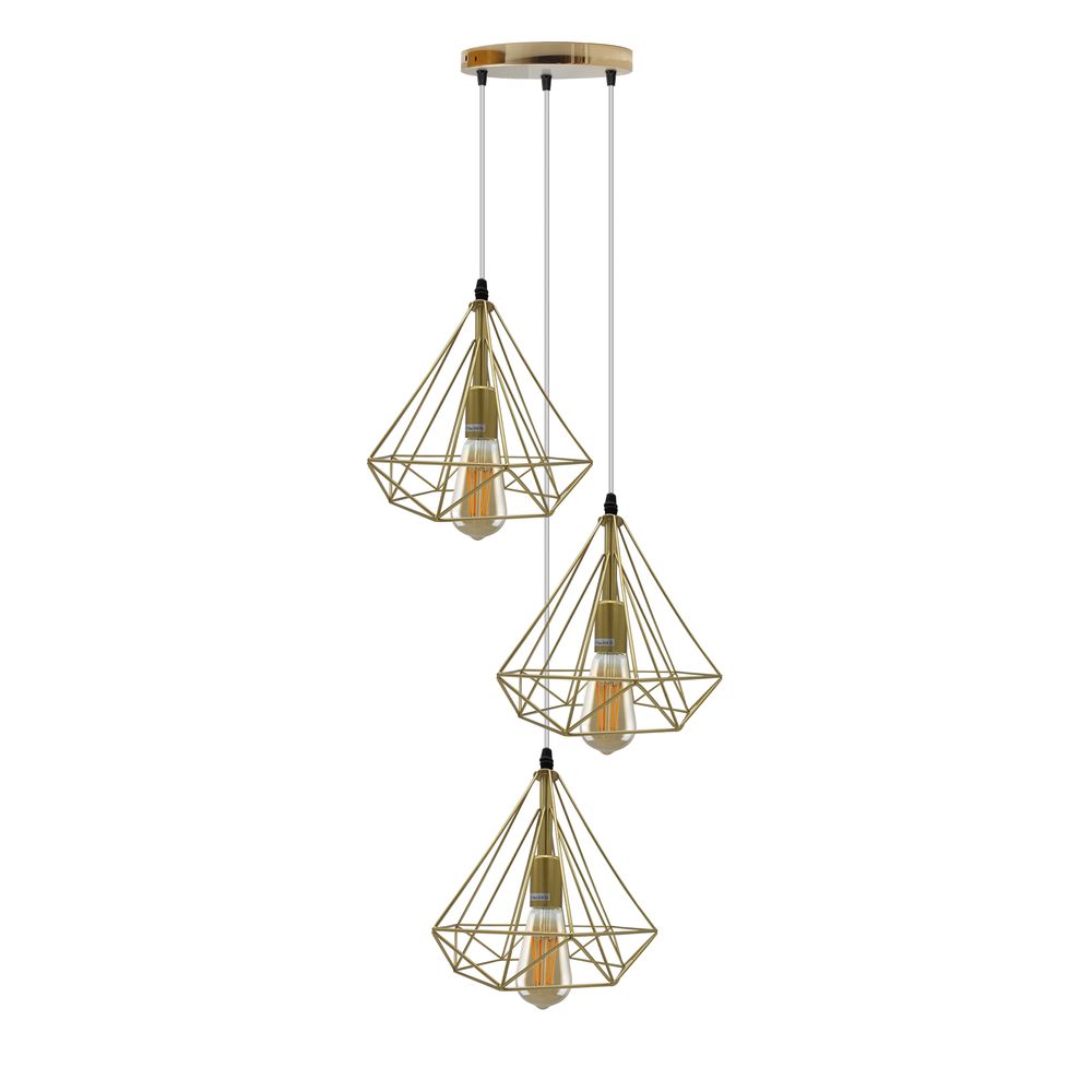 Gold Vintage Industrial E Ceiling Hanging Light Cage Shade Loft Style Metal Ceiling Pendant Lamp - x with bulb Gold