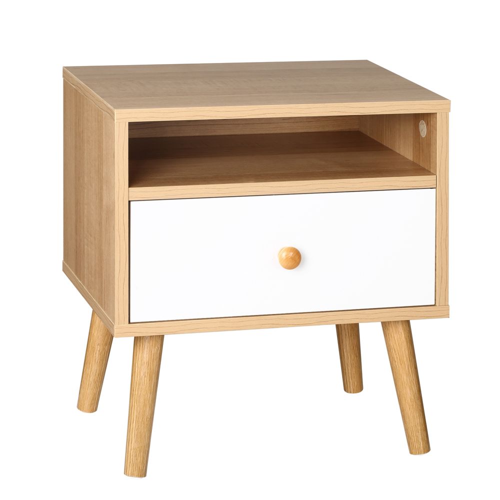 Bedside Table Modern Nightstand Bedside Cabinet w Drawer Shelf Natural