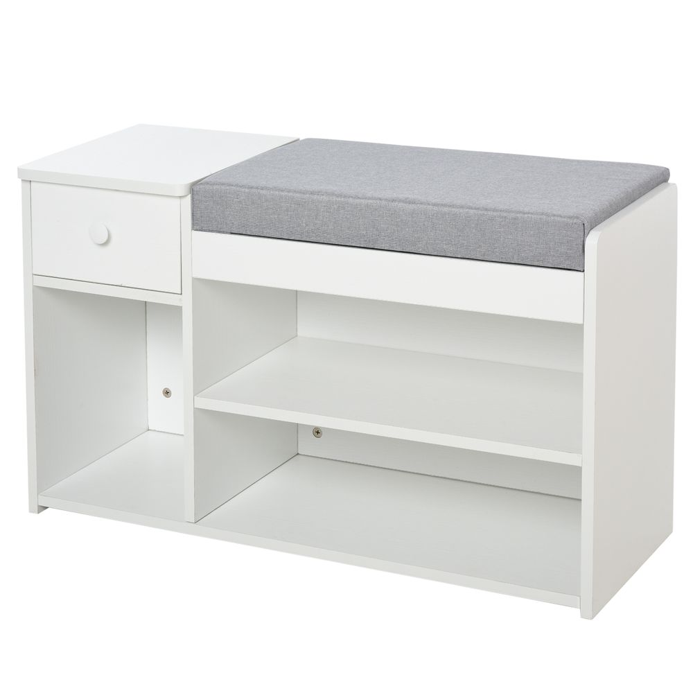 HOMCOM Multi-Storage Shoe Bench wDrawer Compartments Cushioned Home Organisation Furniture Tidy Boots Hallway Entryway White