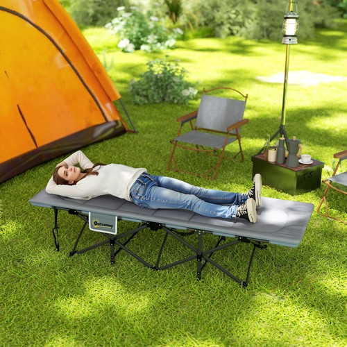 Outsunny Camping Bed for Adults with Cushion, Headrest, Side Pocket