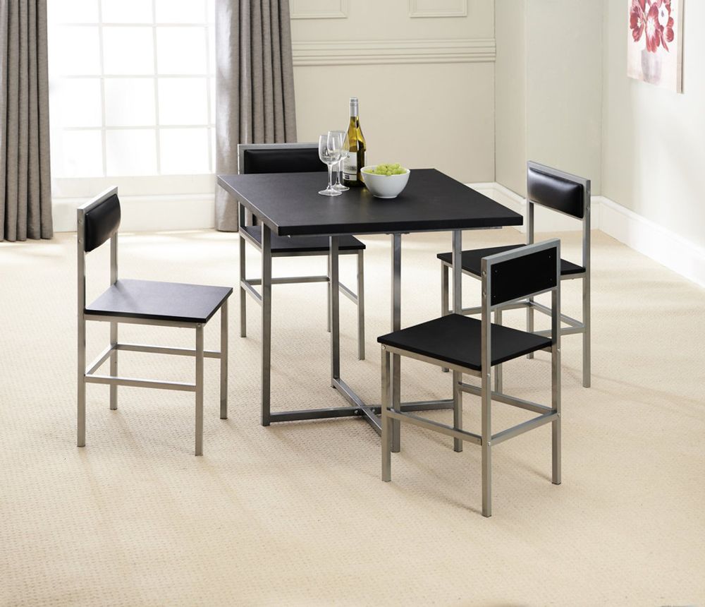 Space-Saving Chair Dining Set: BlackSilver
