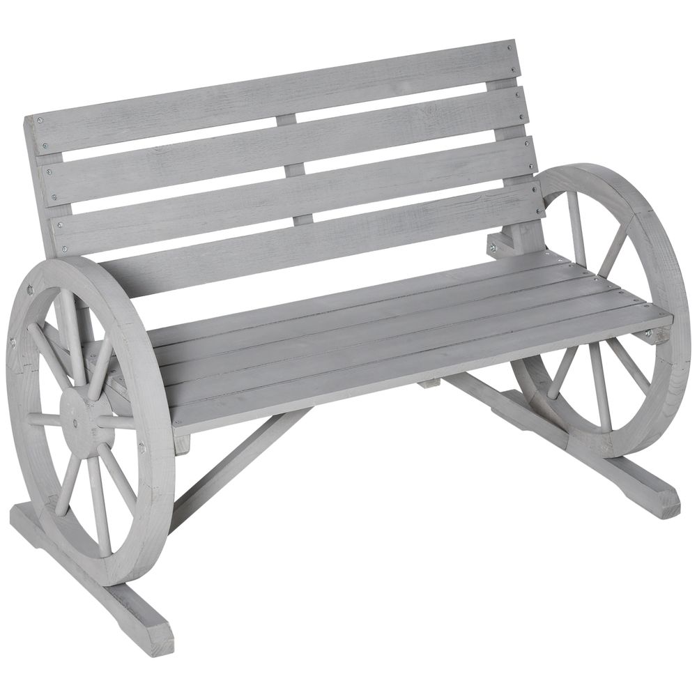 Seater Bench Armrest Chair & Wooden Cart Wagon Wheel Rustic High Back Grey