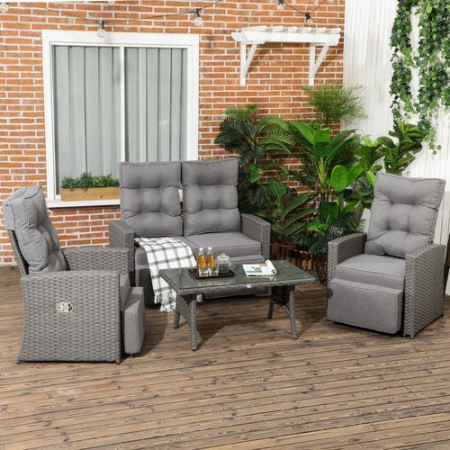 Outsunny Piece Rattan Garden Furniture Set with Sofa, Glass Table, Grey