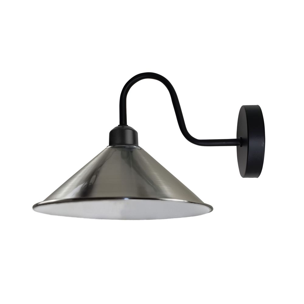 Satin Nickel Wall Light Fixture,Black Wall Sconce E Base Socket Screw Type Wall Mounted Swan Neck Cone Shape Shade