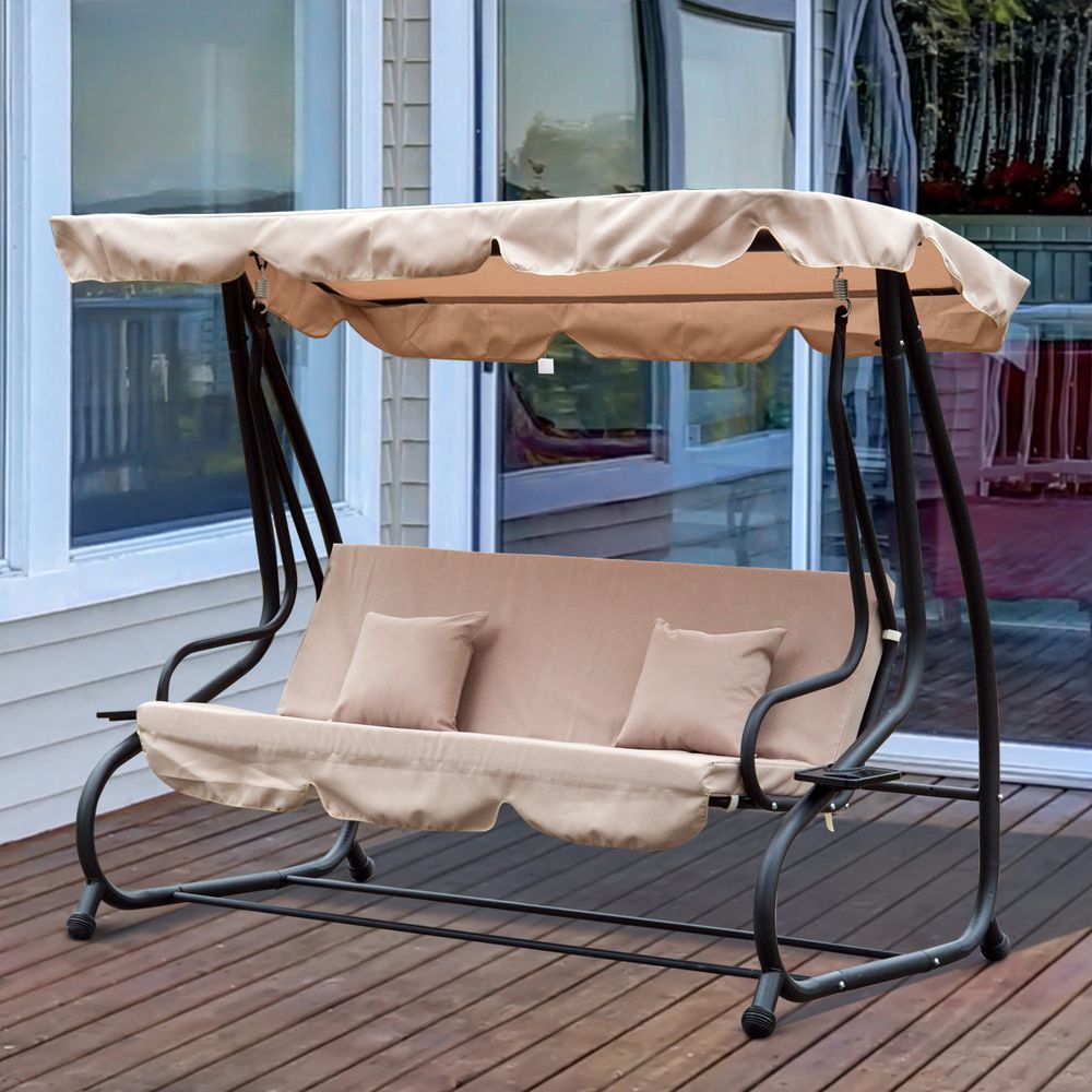 Durable Seater Garden Swing Chair - Convertible Bench Hammock, Adjustable Canopy, Comfy Cushion