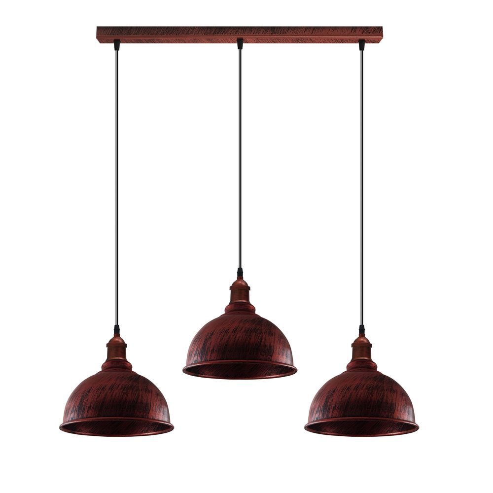 Vintage Industrial Rustic Red Pendant Light - E Base - Metal Brushed Fitting - Small Curvy Lamp Shade