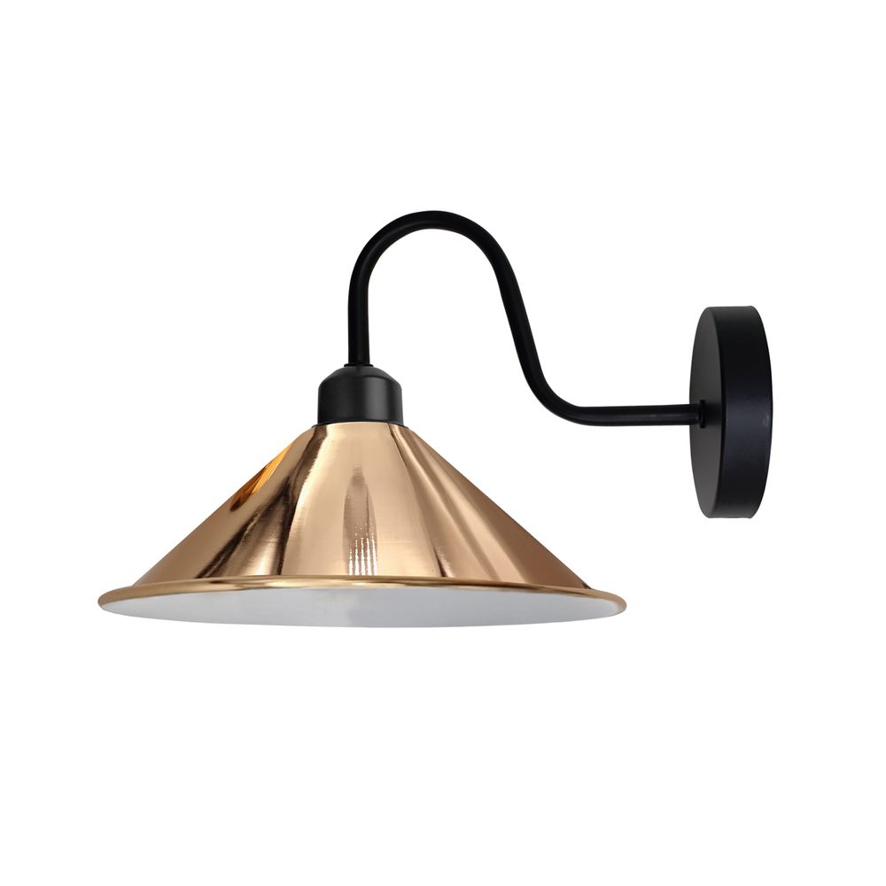 Rose Gold Wall Light Fixture,Black Wall Sconce E Base Socket Screw Type Wall Mounted Swan Neck Cone Shape Shade