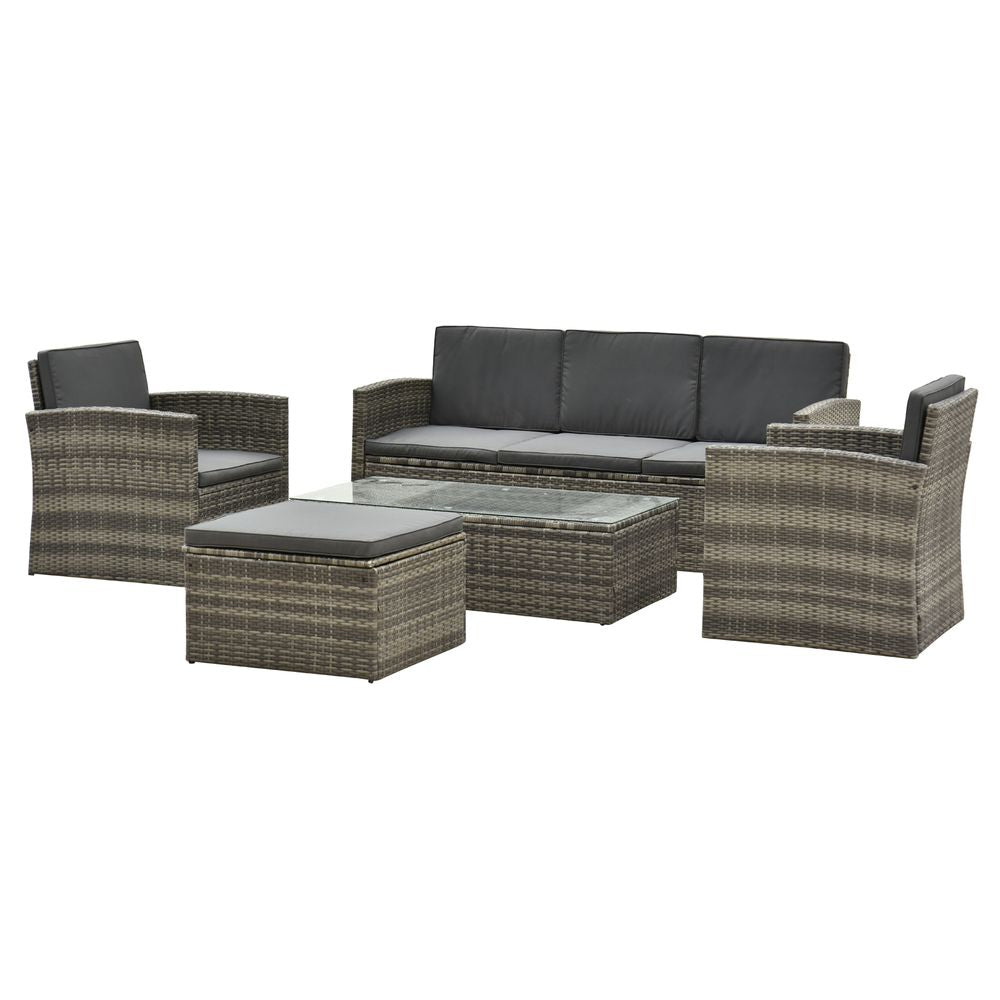 Premium Outsunny Pc Rattan Sofa Set wCushions & Glass Coffee Table