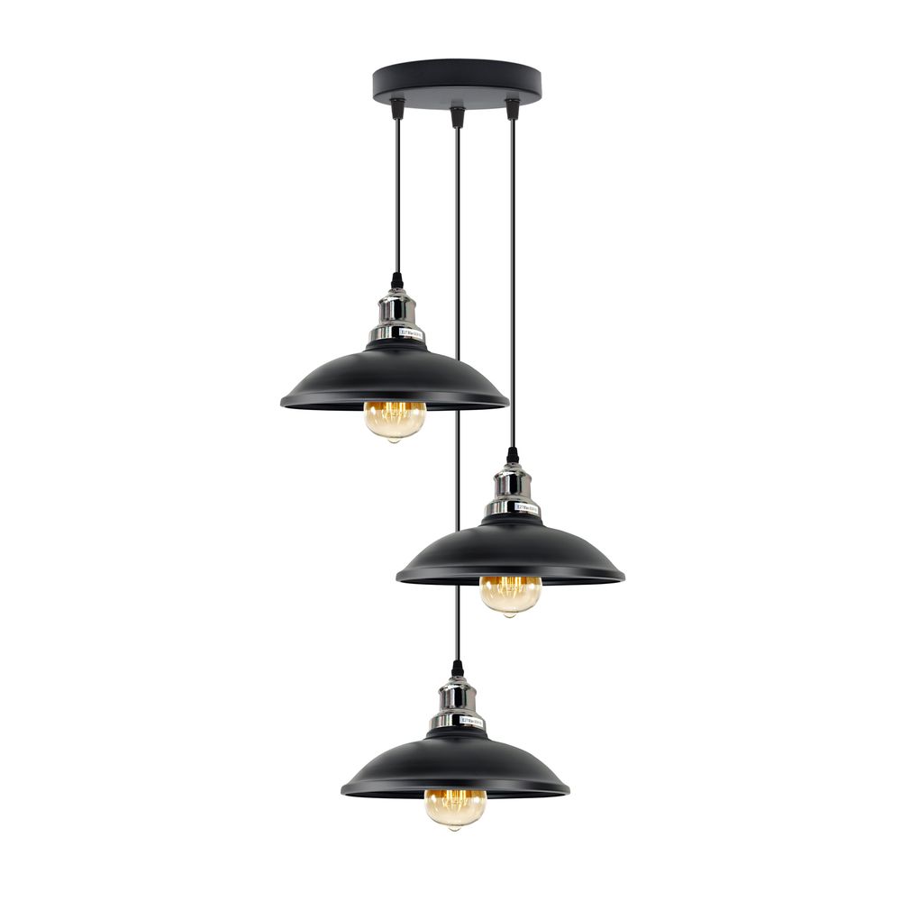 Head Vintage Industrial E Ceiling Hanging Light Shade Metal Pendant Lamp - without bulb Black