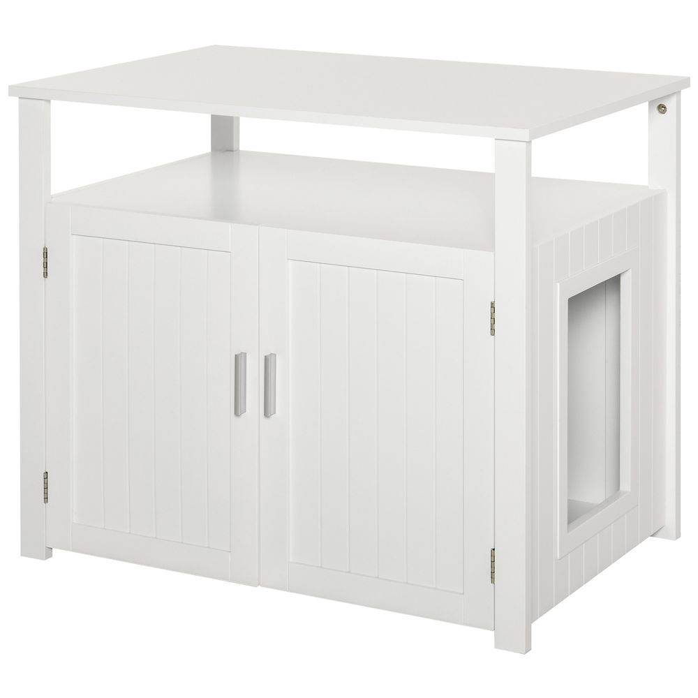 -in- Cat Box Side Table - White, Magnetic Door, Quality Design