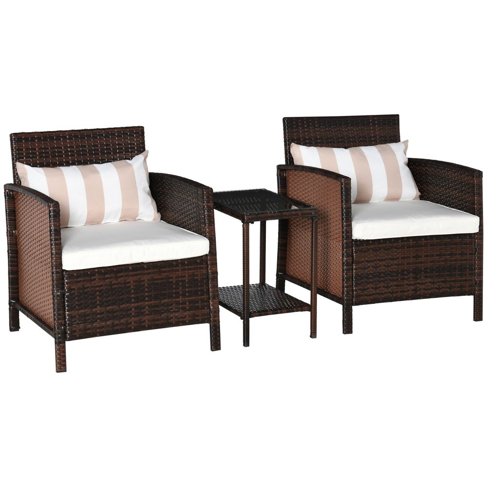 Ultimate Outdoor Comfort: -Seater Brown Rattan Bistro Set with Cushion Pillow