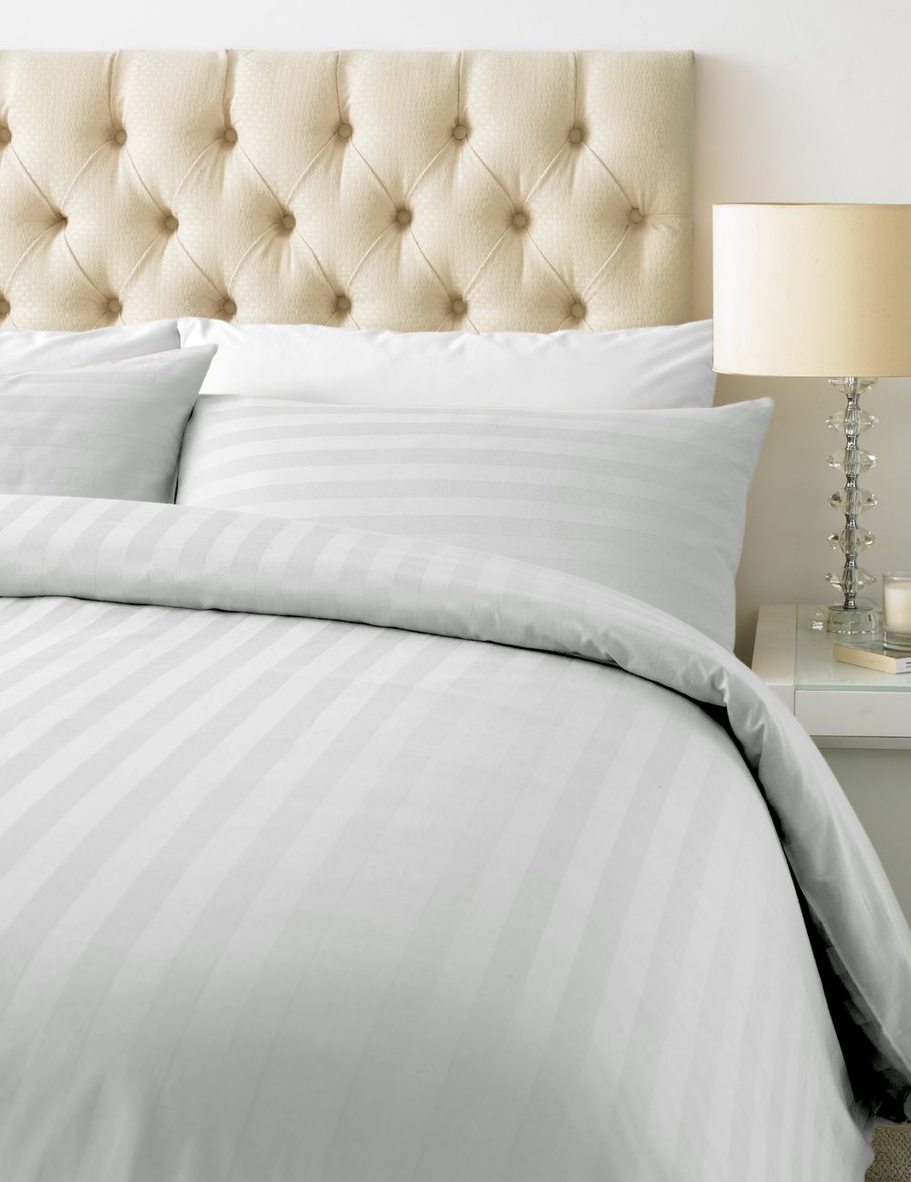 TC - Cotton Rich Satin Stripe Duvet Cover Set White