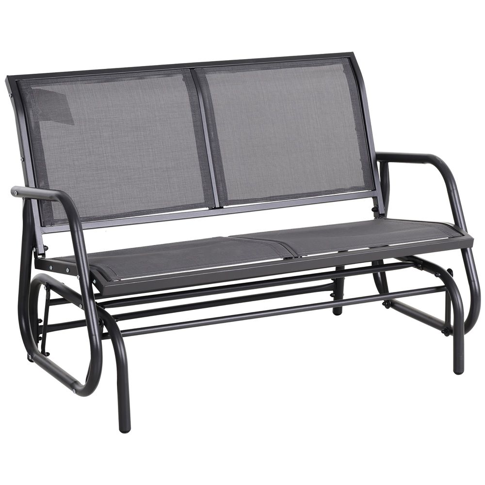 -Person Glider Bench Patio Double Swing Gliding Chair Loveseat Grey Armrest