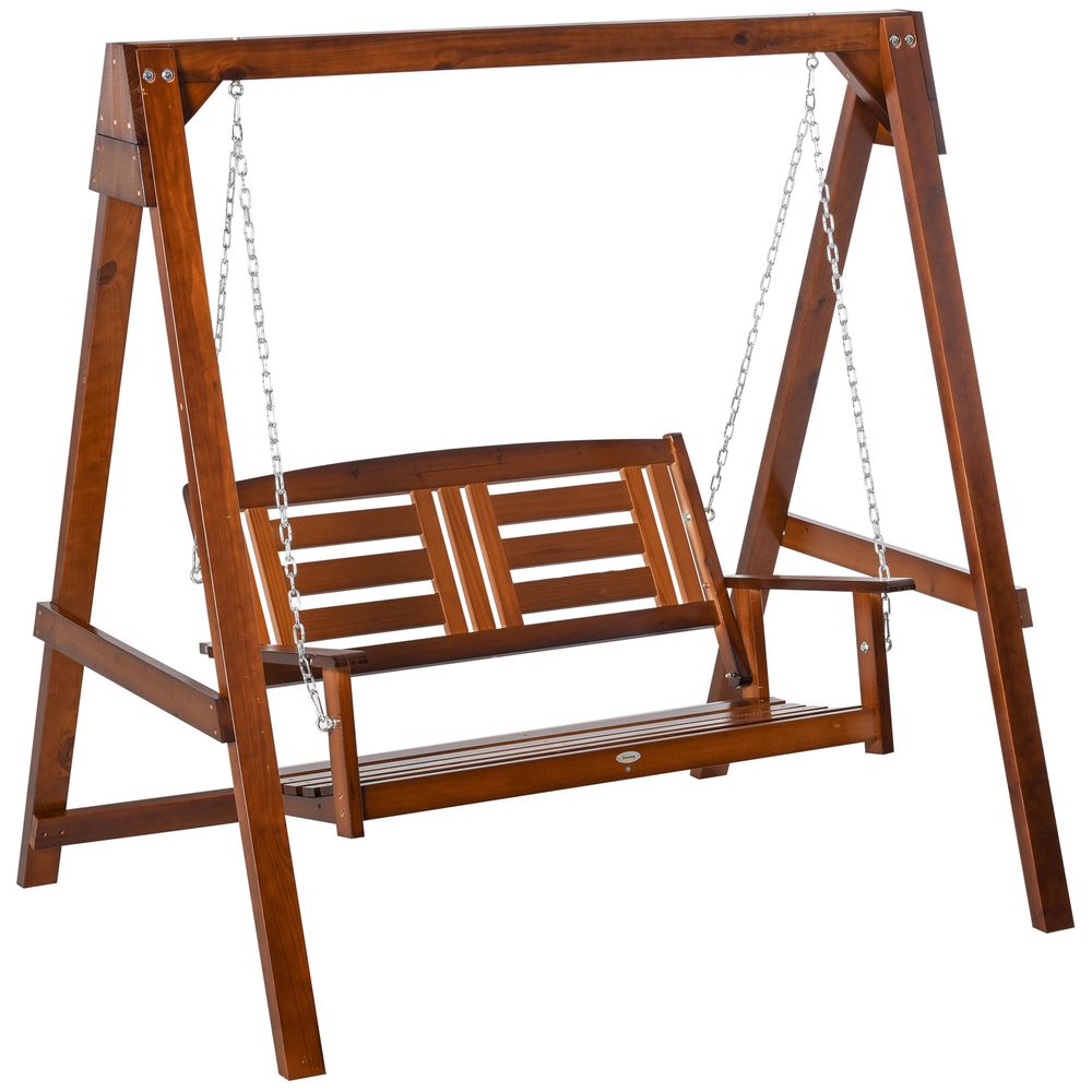 Outsunny Outdoor Garden Swing Chair - Wooden Patio Bench for - Armrest