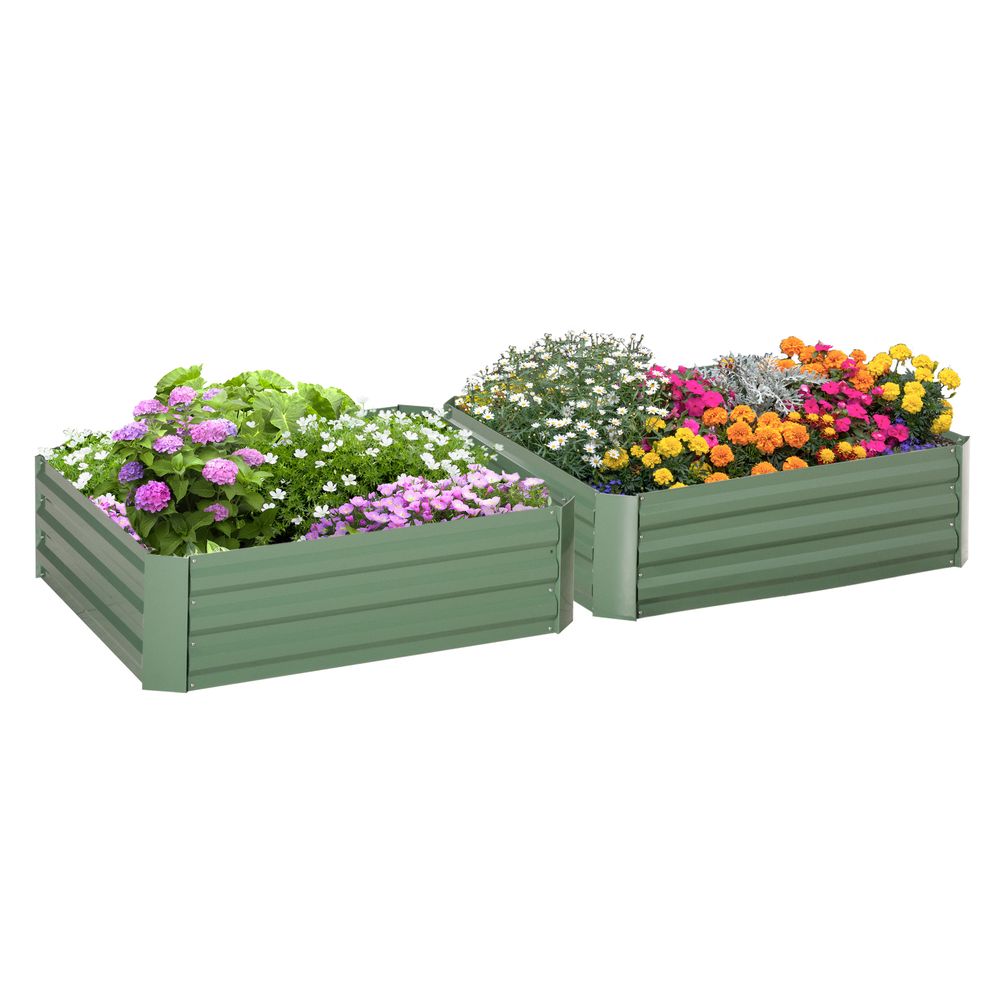 Outsunny Set of Raised Garden Bed Galvanised Planter Box Easy Setup Green