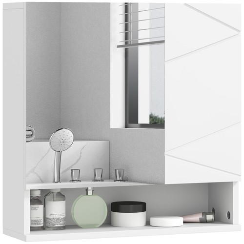 kleankin Wall Mounted Bathroom Storage Cupboard W Mirror and Shelf, White