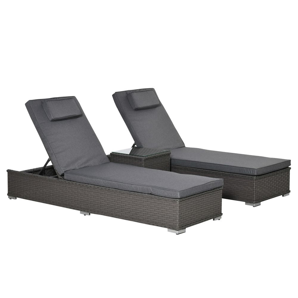Premium -Piece Rattan Lounge Set + Side Table, Adjustable Recline Chair, Grey