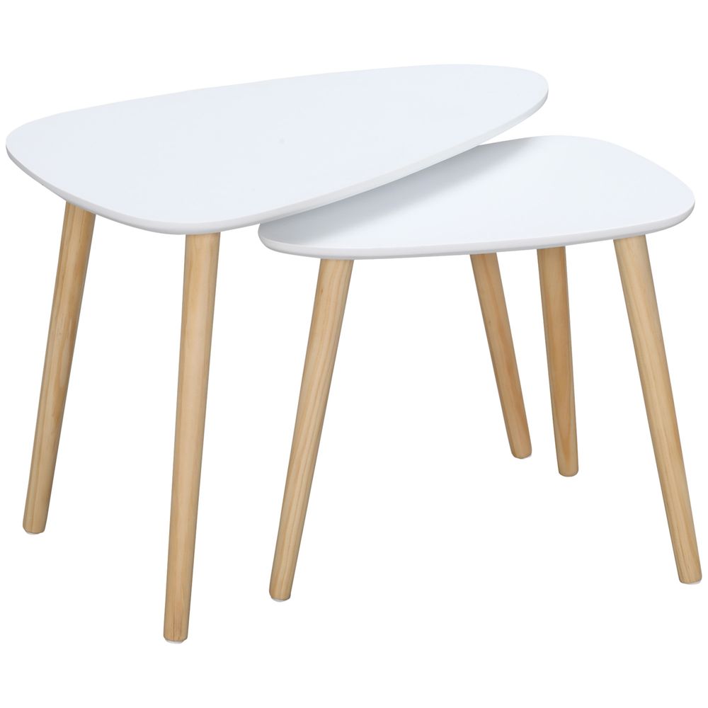 Side Table Set of Nested Coffee Table W Solid Wood Legs Living Room White