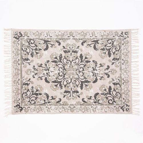 Kew Antique Printed x Grey Rug with Tassel