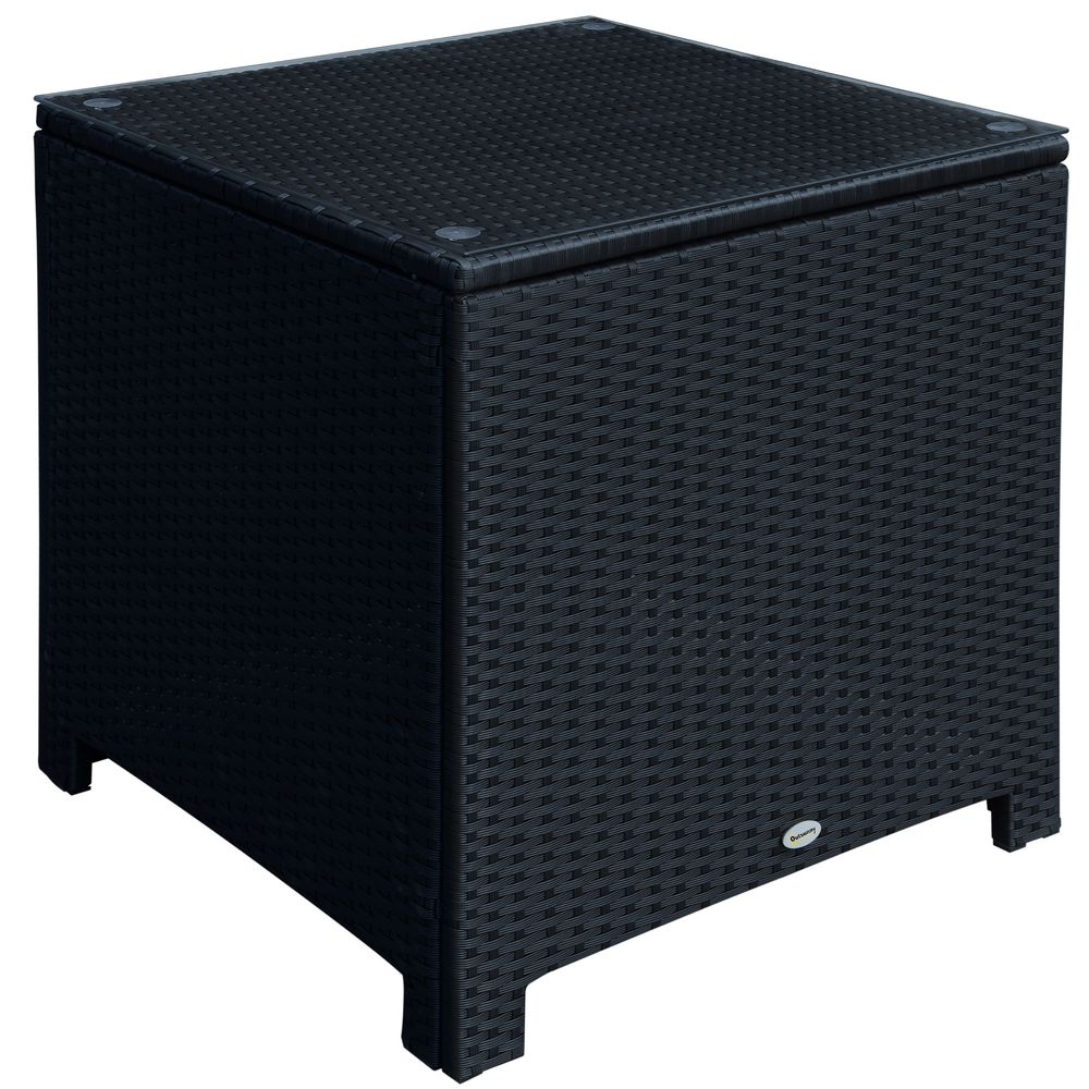 Outsunny Rattan Side Table Patio Frame Tempered Glass Outdoor Wicker