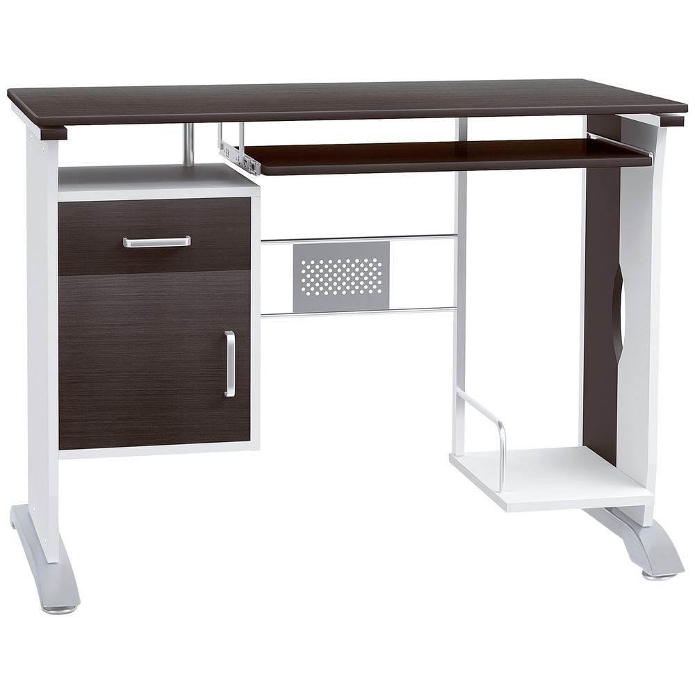 HOMCOM Computer Desk with Sliding Keyboard Tray, Storage Drawers and Host Box Shelf, Home Office Desk, Study Workstation, x x , Black