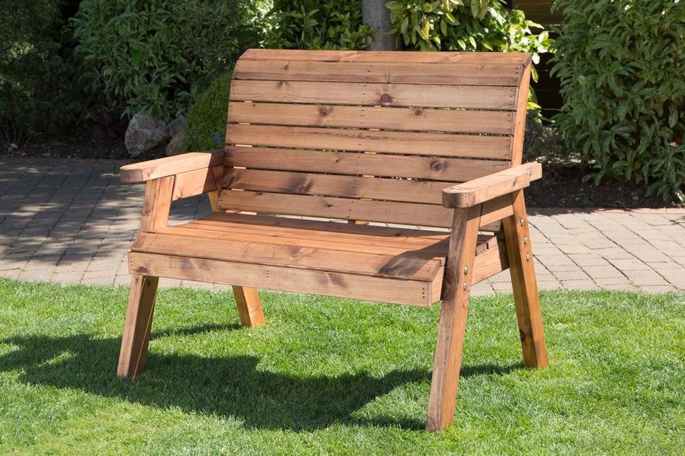 Traditional Two Seater Bench - Charles Taylor Solid Wood: Comfortable, Classic, British Made, Hand Finished, Sustainable Wood. - With Green Cushion