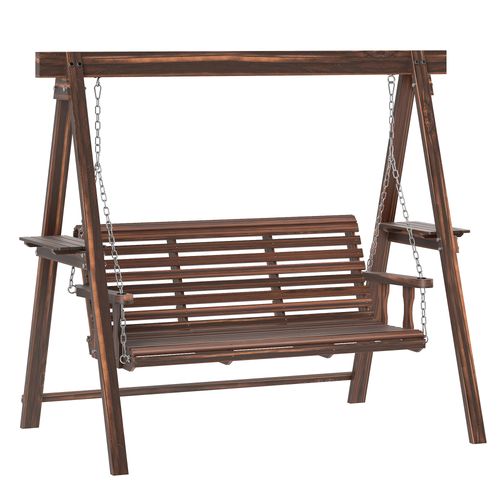 Outsunny Seater Wooden Garden Swing Chair with Side Tables
