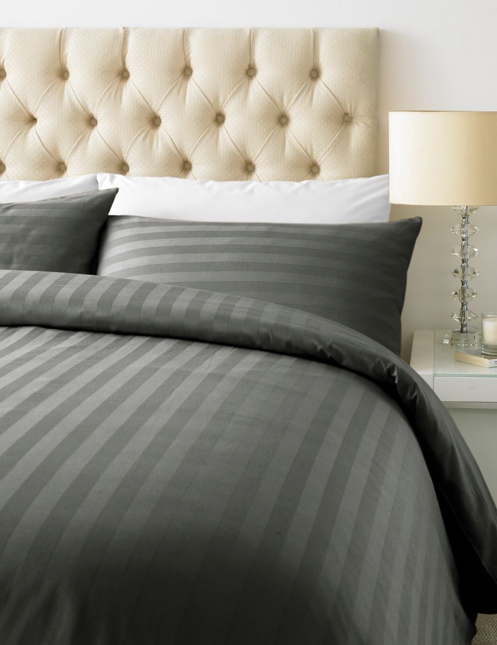 TC - Cotton Rich Satin Stripe Duvet Cover Set Steel Grey