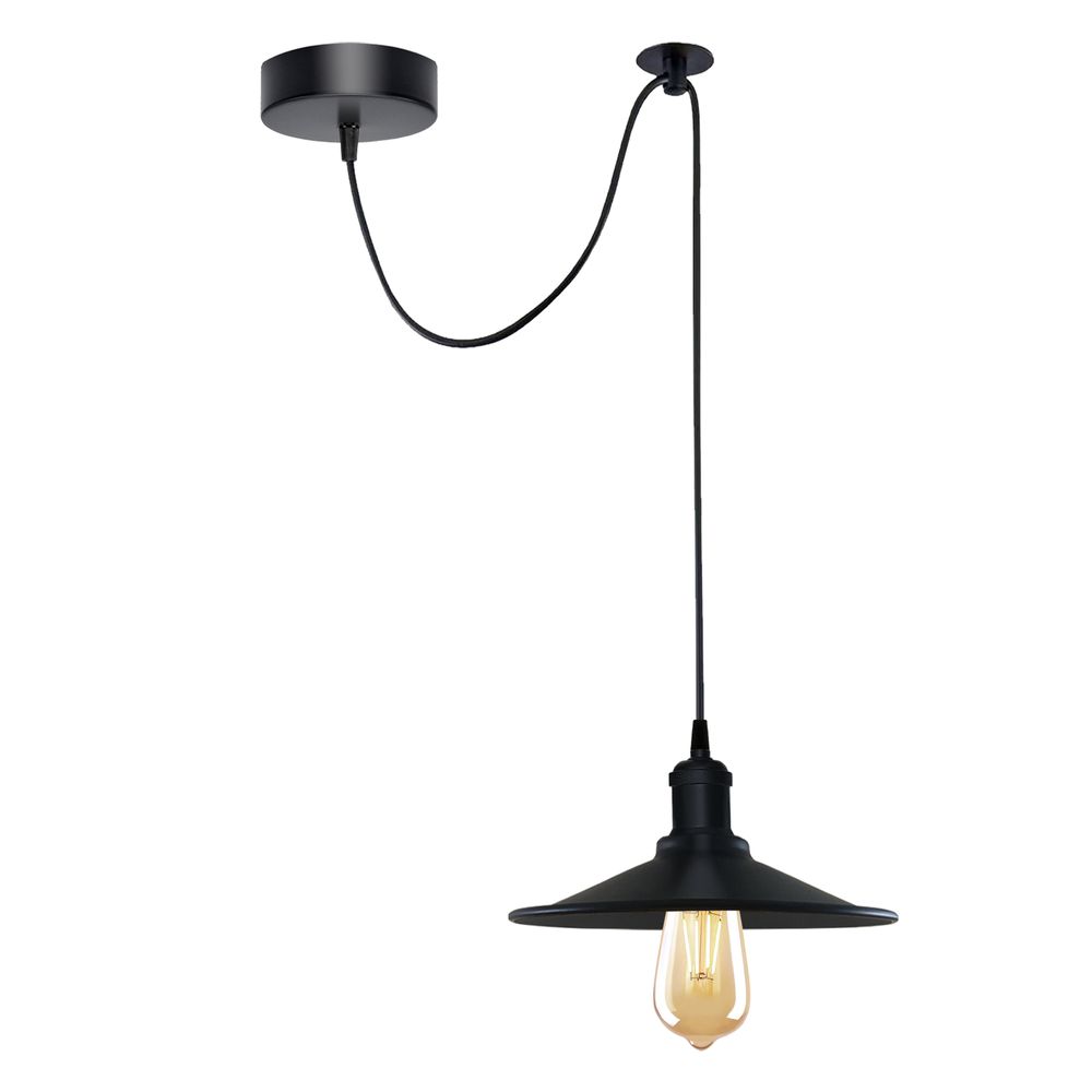 Black Vintage Cone shaped shade Ceiling Pendant Light Fitting with Adjustable Cord Light Fixture - with bulb