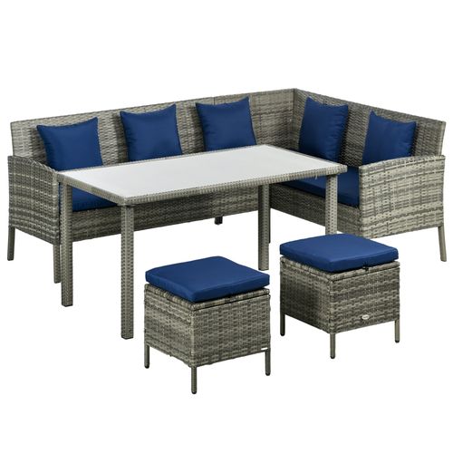 Outsunny Pcs Rattan Dining Corner Sofa Set, Garden Furniture Set, Dark Blue