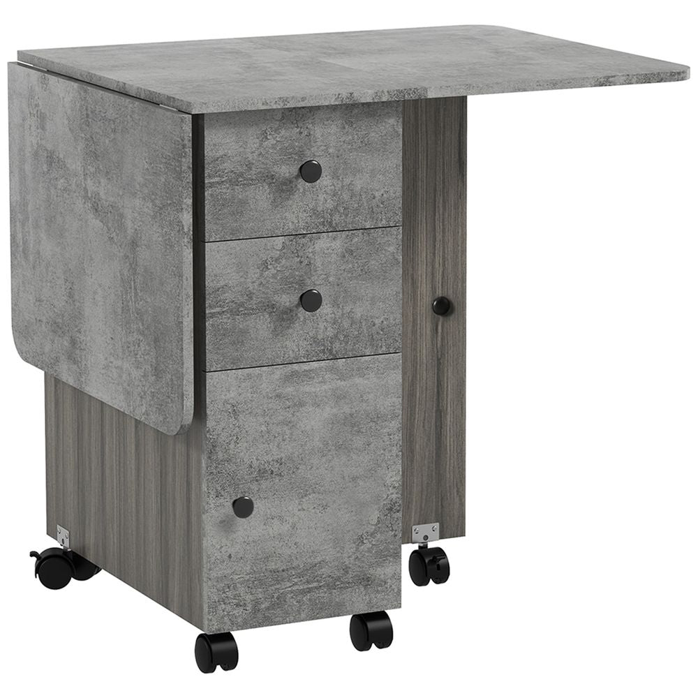 HOMCOM Folding Dining Table, Drop Leaf Table With Storage Drawers Grey Marble - Grey Marble Effect