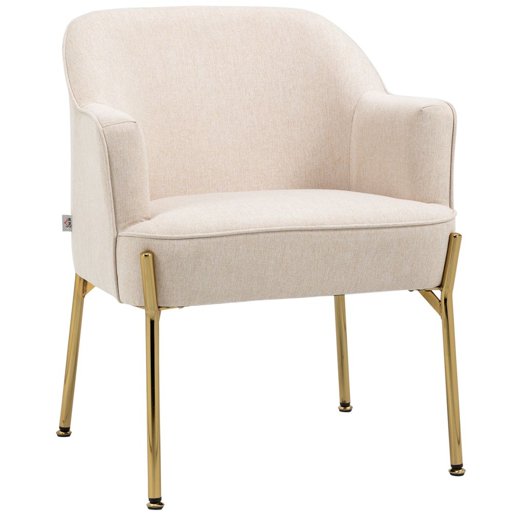 White Fabric Armchair Accent Chair | Metal Legs | Living Room & Bedroom