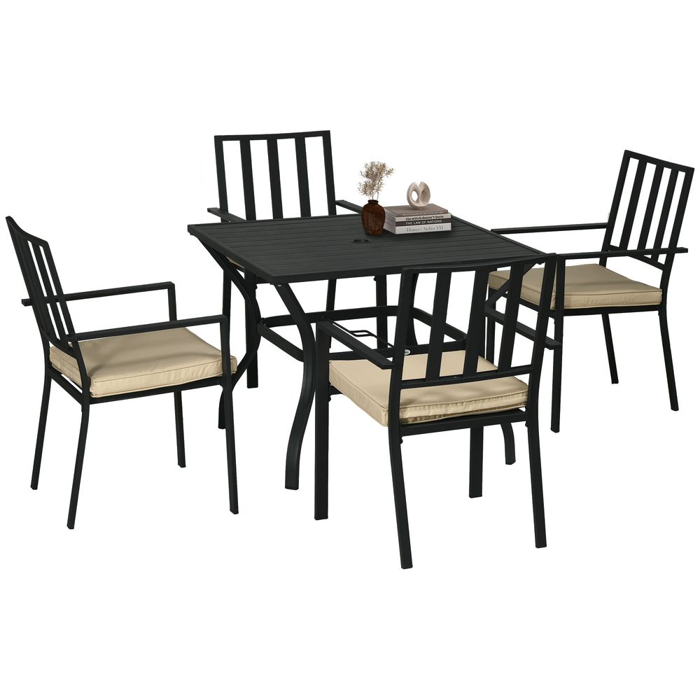 Outsunny Garden Dining Set: Stackable Chairs, Metal Table. High-Quality, Stylish & Space-Saving Design!