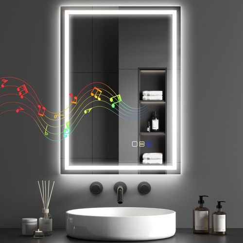 HOMCOM x mm Bathroom Mirror with Bluetooth Clock Lights Demister Pad