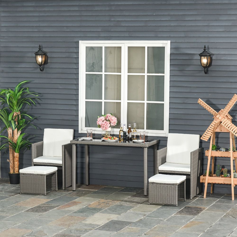 Compact PC Rattan Garden Furniture Set: Wicker Weave, Sofa, Dining, Table, Chair, Footrest