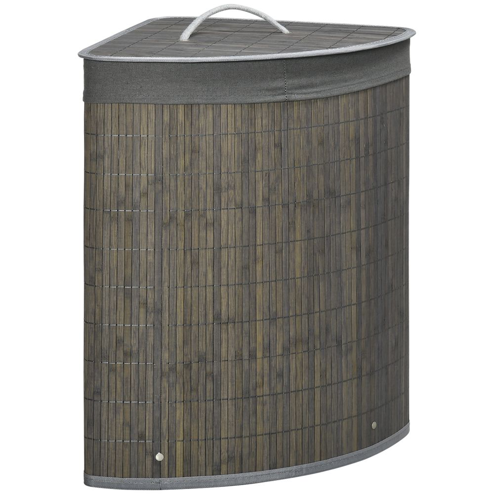 L Bamboo Corner Laundry Hamper Bamboo Laundry Basket xx Grey HOMCOM