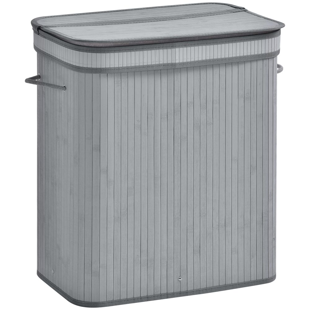 L Flip Lid Bamboo Laundry Basket Grey