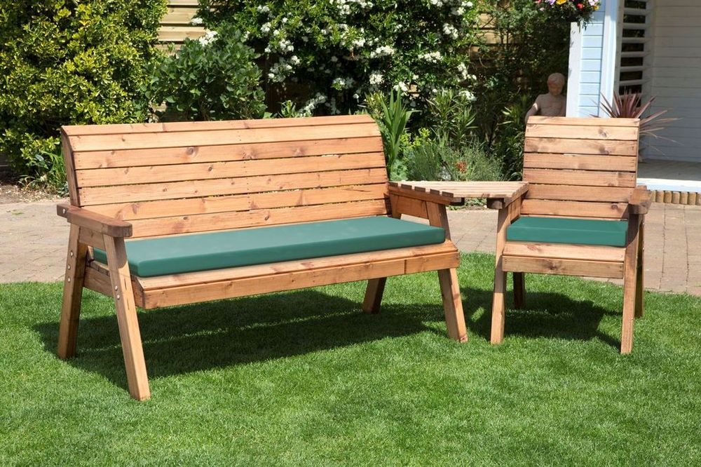 High-Quality Seater Companion Set w Angled Tray - Hand Finished, FSC Wood, Yr Guarantee - With Green Cushion
