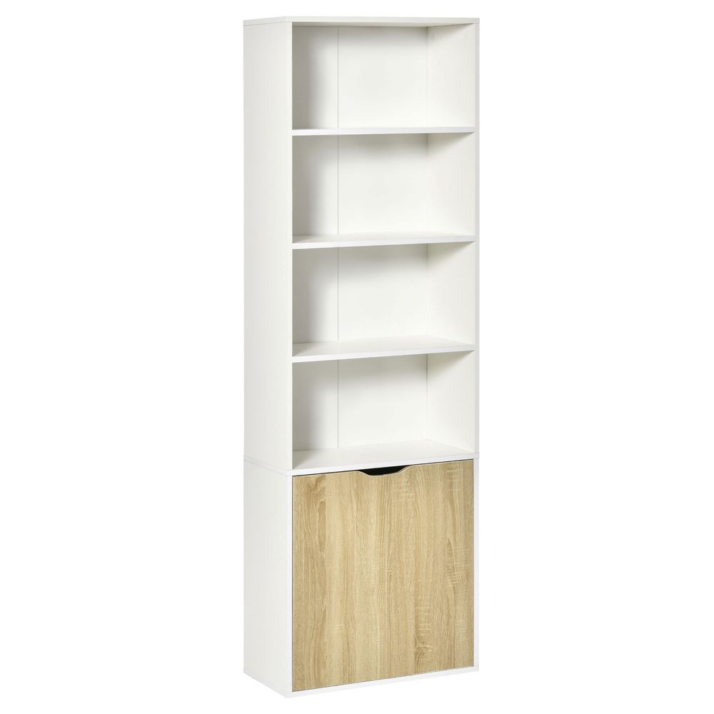 HOMCOM -Door Bookcase Cupboard - WhiteOak - Shelves - High Quality & Stylish