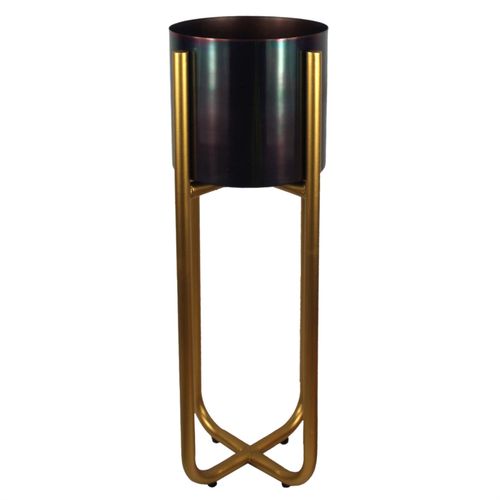 Tall Gold Stand with Iridescent Rainbow Metal Planter x