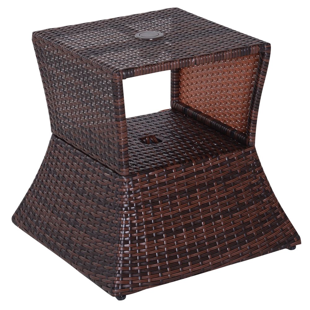 Outsunny Rattan Wicker Coffee Table w Umbrella Hole Storage Space