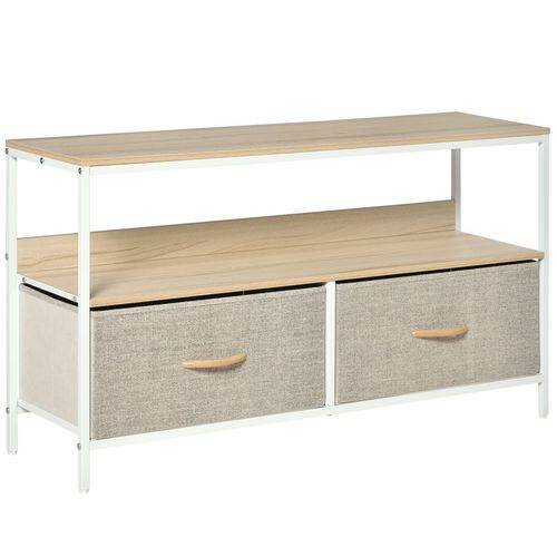 HOMCOM TV Stand Cabinet up to -, TV Unit with Foldable Linen Drawers, Open Shelf for Living Room, Bedroom, Entertainment Room, Maple Wood