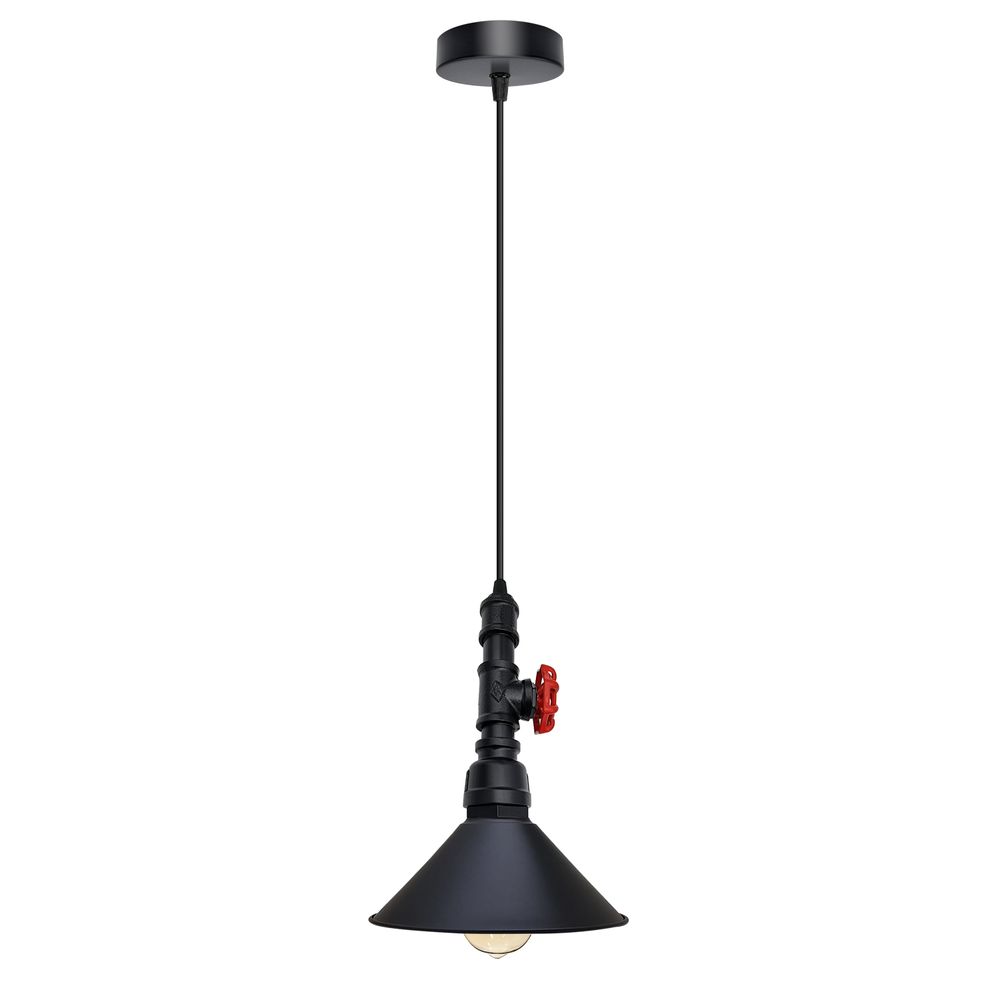 Vintage industrial ceiling pendent light metal shade E adjustable cable - with bulb Black