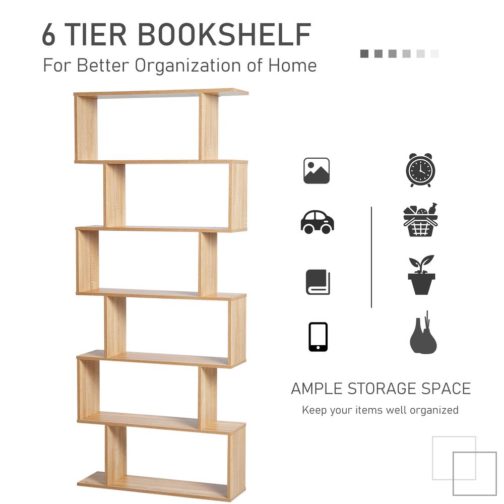 HOMCOM Wooden Wood S Shape Storage Display Shelves Room Divider Unit Chest Bookshelf Bookcase Cupboard Cabinet Home Office Furniture Oak