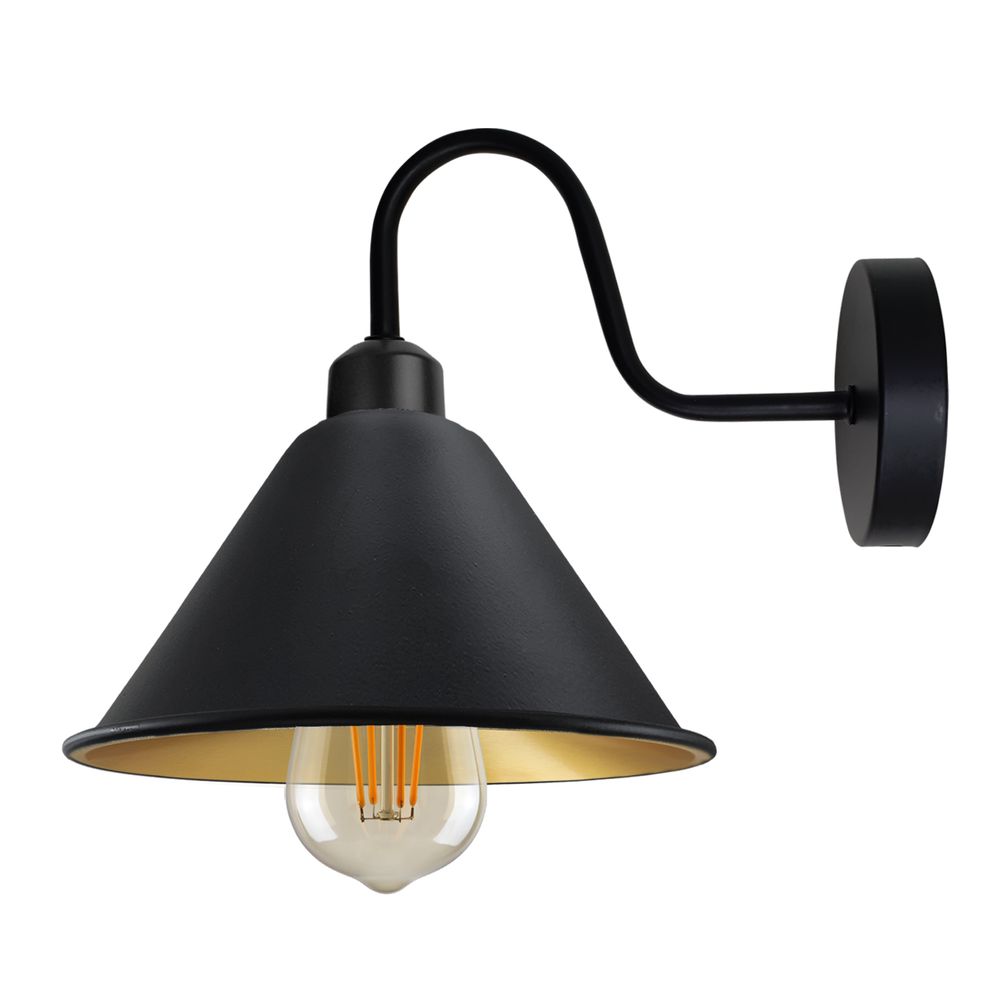 Vintage Black Gold Wall Light Fixture | E Base | Cone Shape Shade
