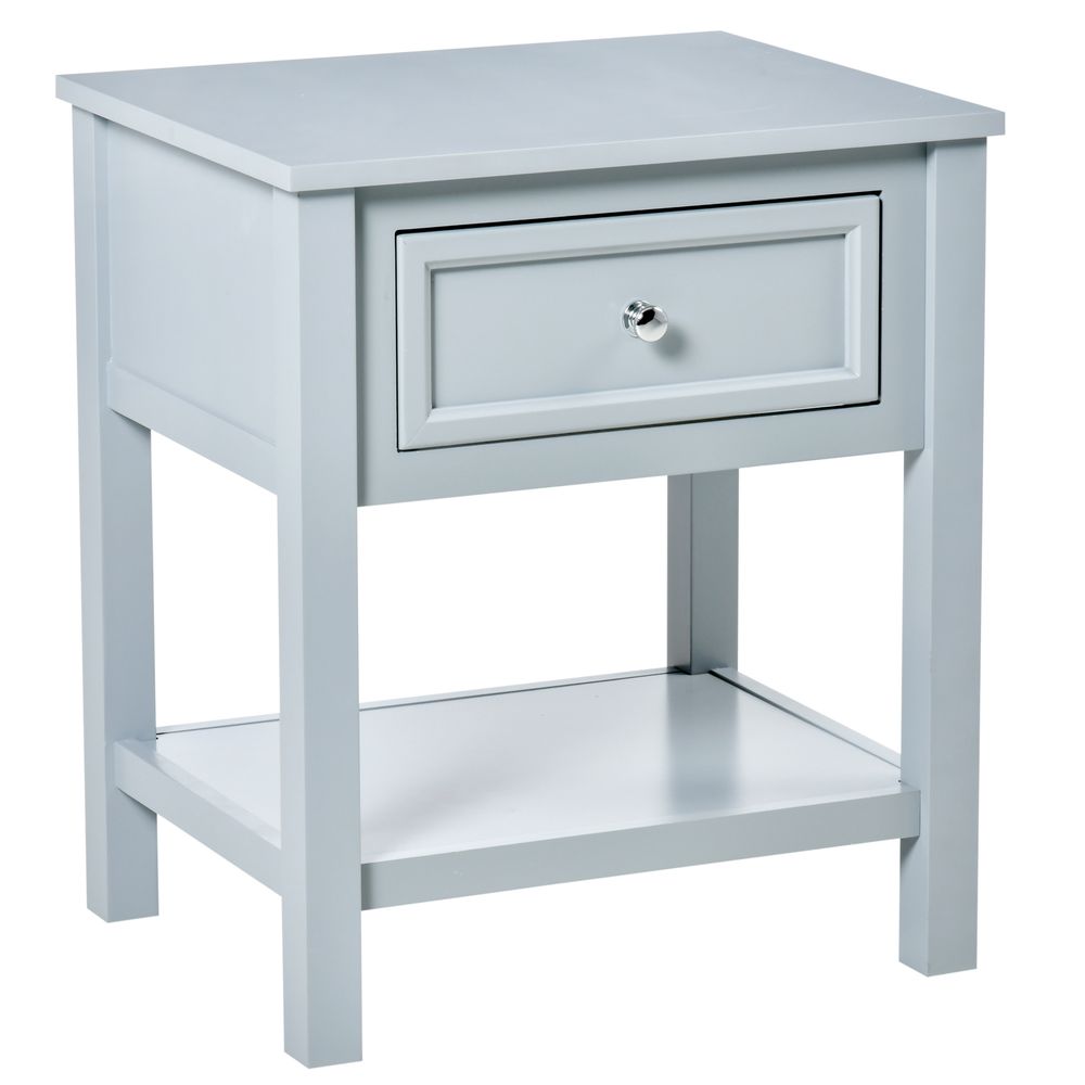 HOMCOM Bedside End Table Nightstand wDrawer Open Shelf Table Top Metal Handle Classic Home Stylish Furniture Grey